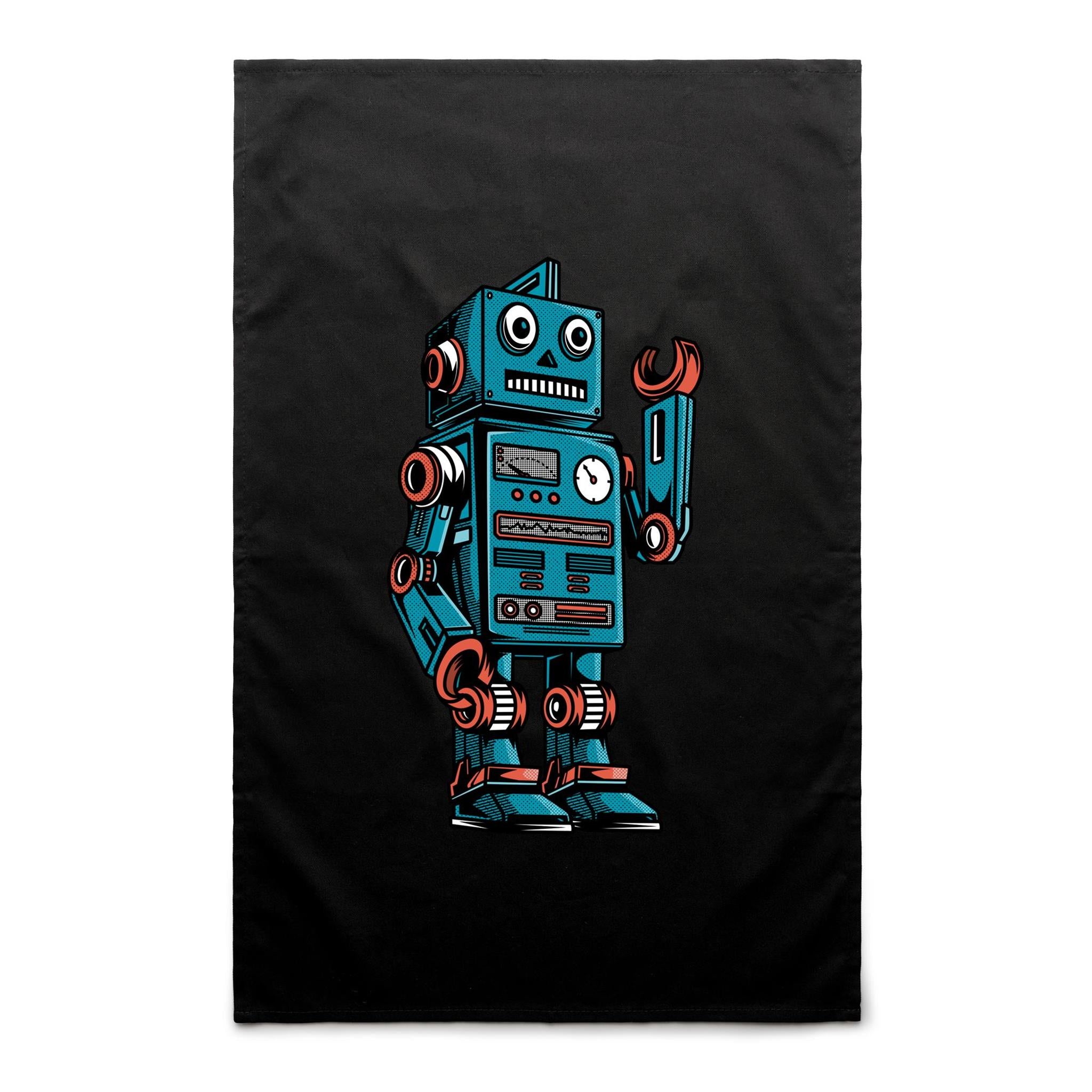 Robot - AS Colour Tea Towel Black One Size Tea Towel Printed In Australia Sci Fi