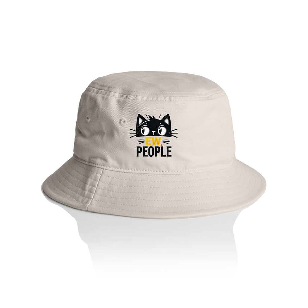 Ew People, Black Cat - AS Colour Bucket Hat Bone One Size As Colour Bucket Hat animal Printed In Australia