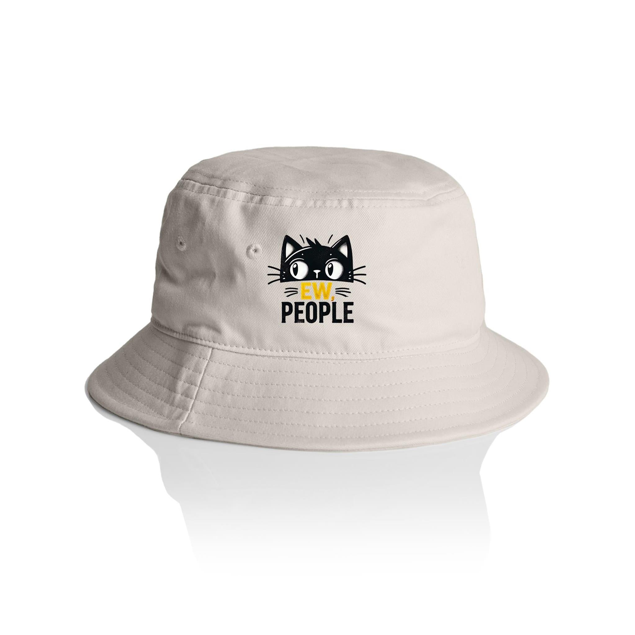 Ew People, Black Cat - AS Colour Bucket Hat Bone One Size As Colour Bucket Hat animal Printed In Australia