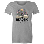 Reading Is My Therapy - Womens T-shirt Grey Marle Womens T-shirt Printed In Australia Reading
