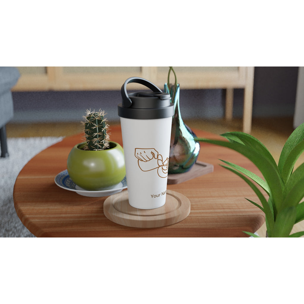 Personalised Barista White 15oz Stainless Steel Travel Mug Personalised Travel Mug Coffee Customise Globally Fulfilled Personalise