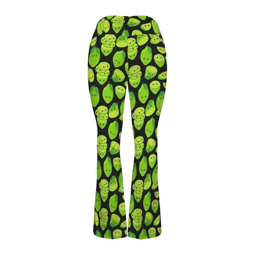 Cute Limes High Waist Crossover Tummy Control Flare Leggings High Waist Flare Leggings Food Printed Offshore