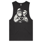 Alien And Bigfoot Heart Hands - Mens Tank Top Tee Coal Drop Arm Tank Top Love Printed In Australia Sci Fi