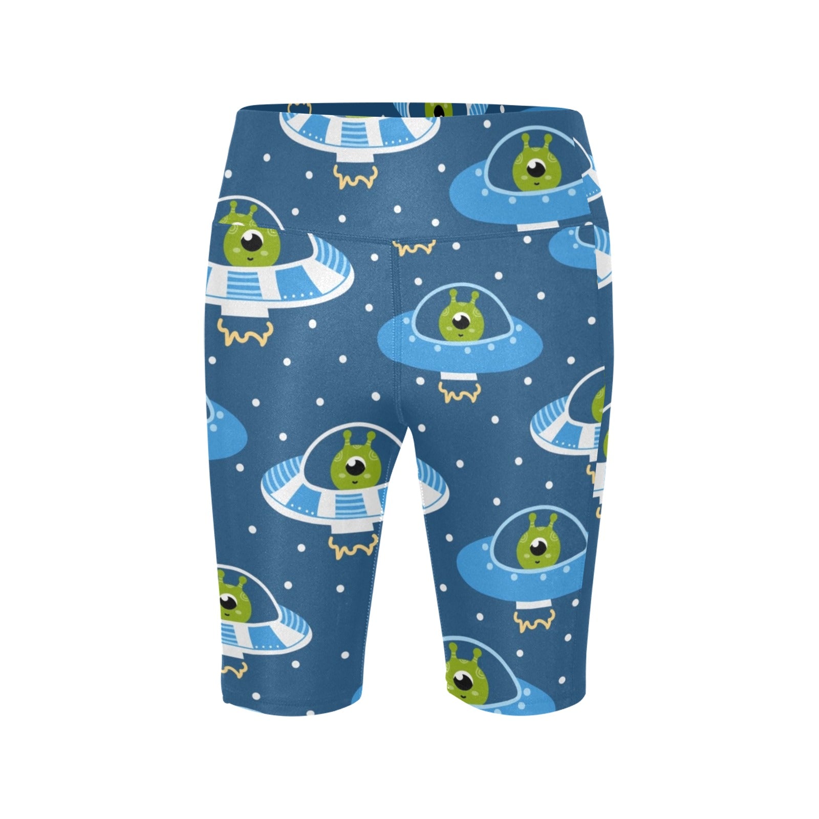 Cute Aliens in UFOs - Women's Bike Shorts With Side Pockets Women's Bike Shorts Printed Offshore Sci Fi