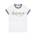 Birds On A Branch - Women's Ringer Tee White Black Womens Ringer T-shirt animal Printed In Australia