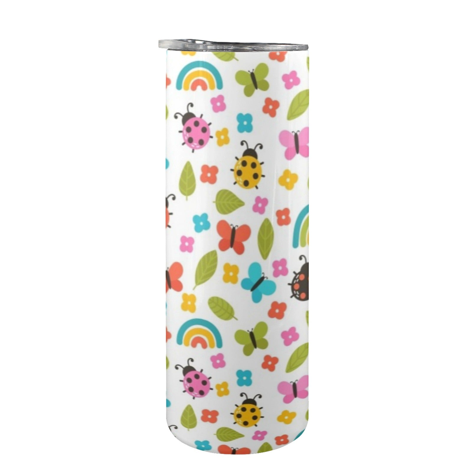 Ladybugs And Rainbows - 20oz Tall Skinny Tumbler with Lid and Straw
