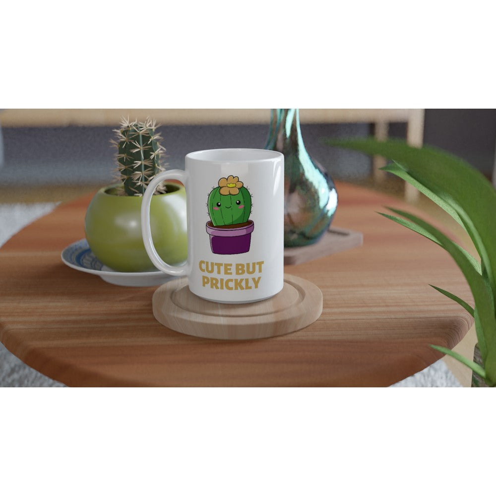 Cactus, Cute But Prickly - White 15oz Ceramic Mug 15oz Mug Globally Fulfilled plant