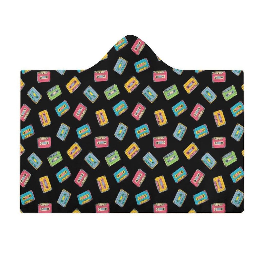 Colourful Cassette Tapes Kids Hooded Blanket 100cm x 130cm Kids Hooded Blanket Music Printed Offshore Retro
