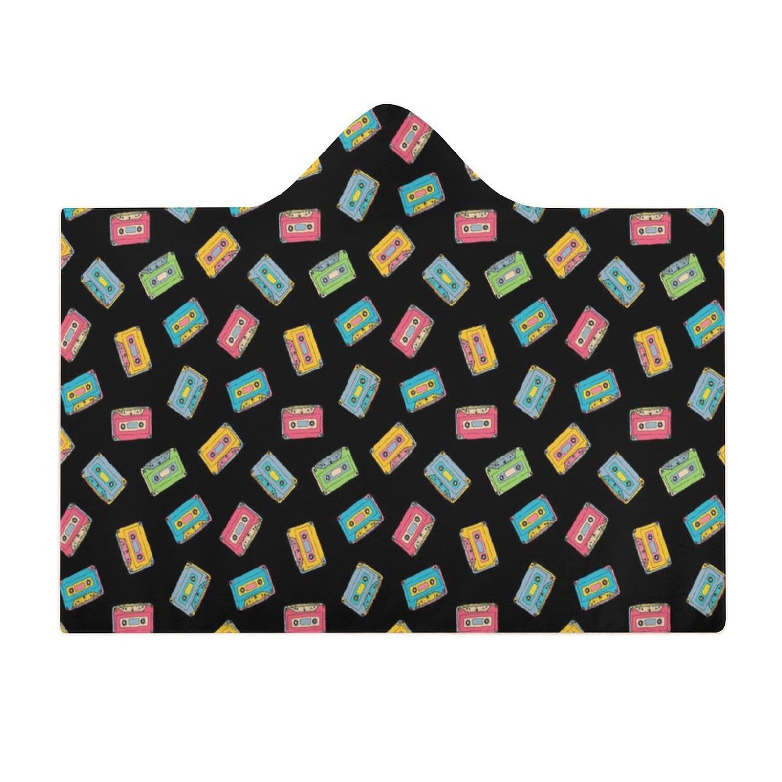 Colourful Cassette Tapes Kids Hooded Blanket 100cm x 130cm Kids Hooded Blanket Music Printed Offshore Retro