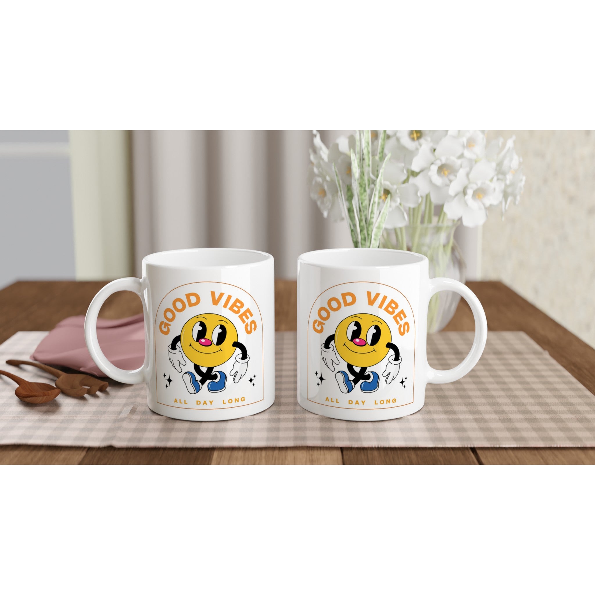 Good Vibes All Day Long - White 11oz Ceramic Mug White 11oz Mug Globally Fulfilled Positivity