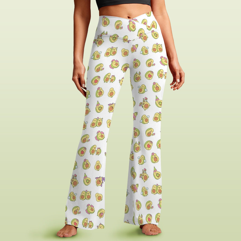 Avocado Cute High Waist Crossover Tummy Control Flare Leggings