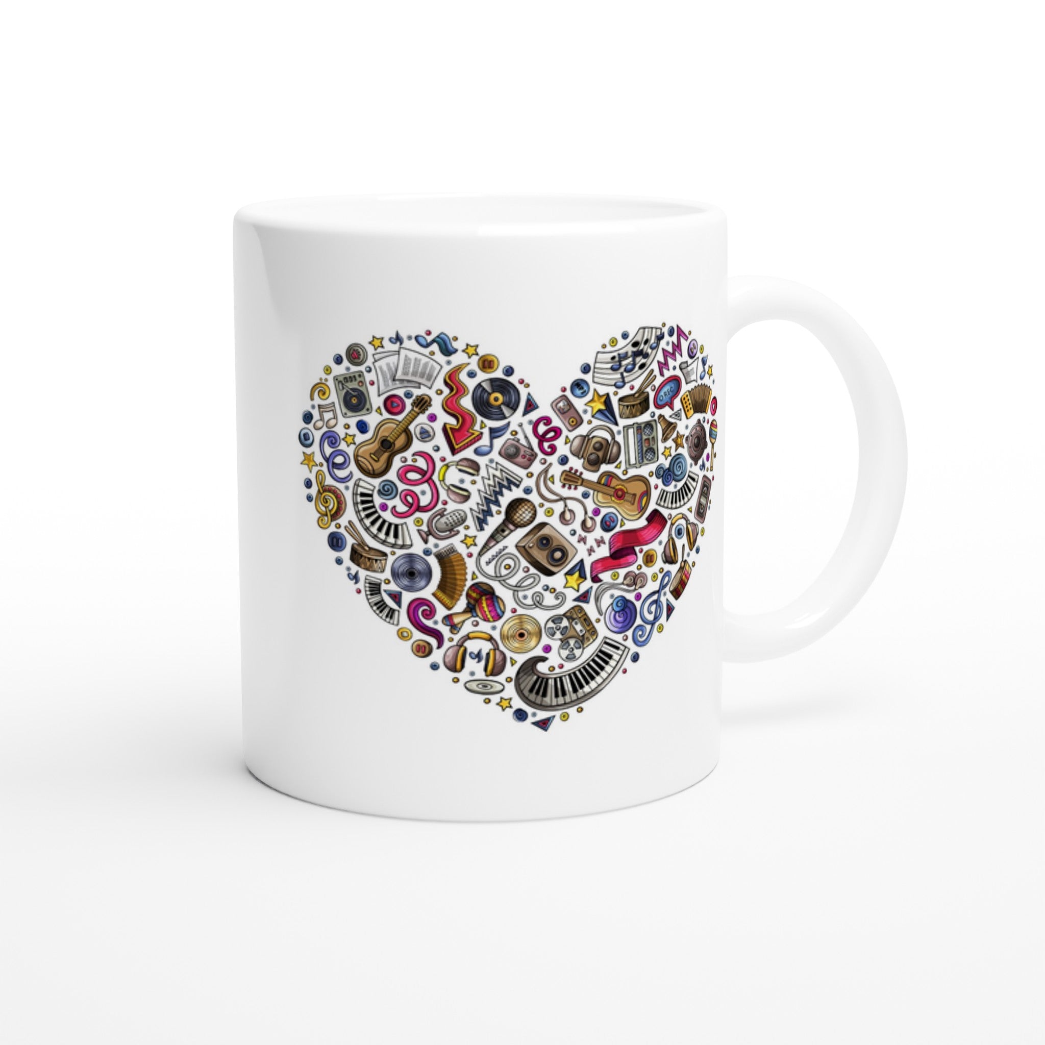 Heart Music - White 11oz Ceramic Mug White 11oz Mug Globally Fulfilled Love Music