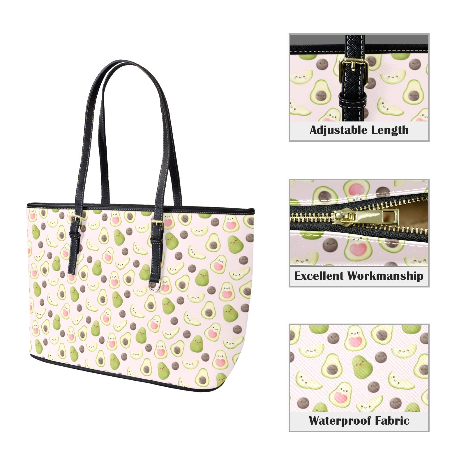 Avocado Love PU Leather Tote Bag Large Leather Tote Bag-Large Food Printed Offshore