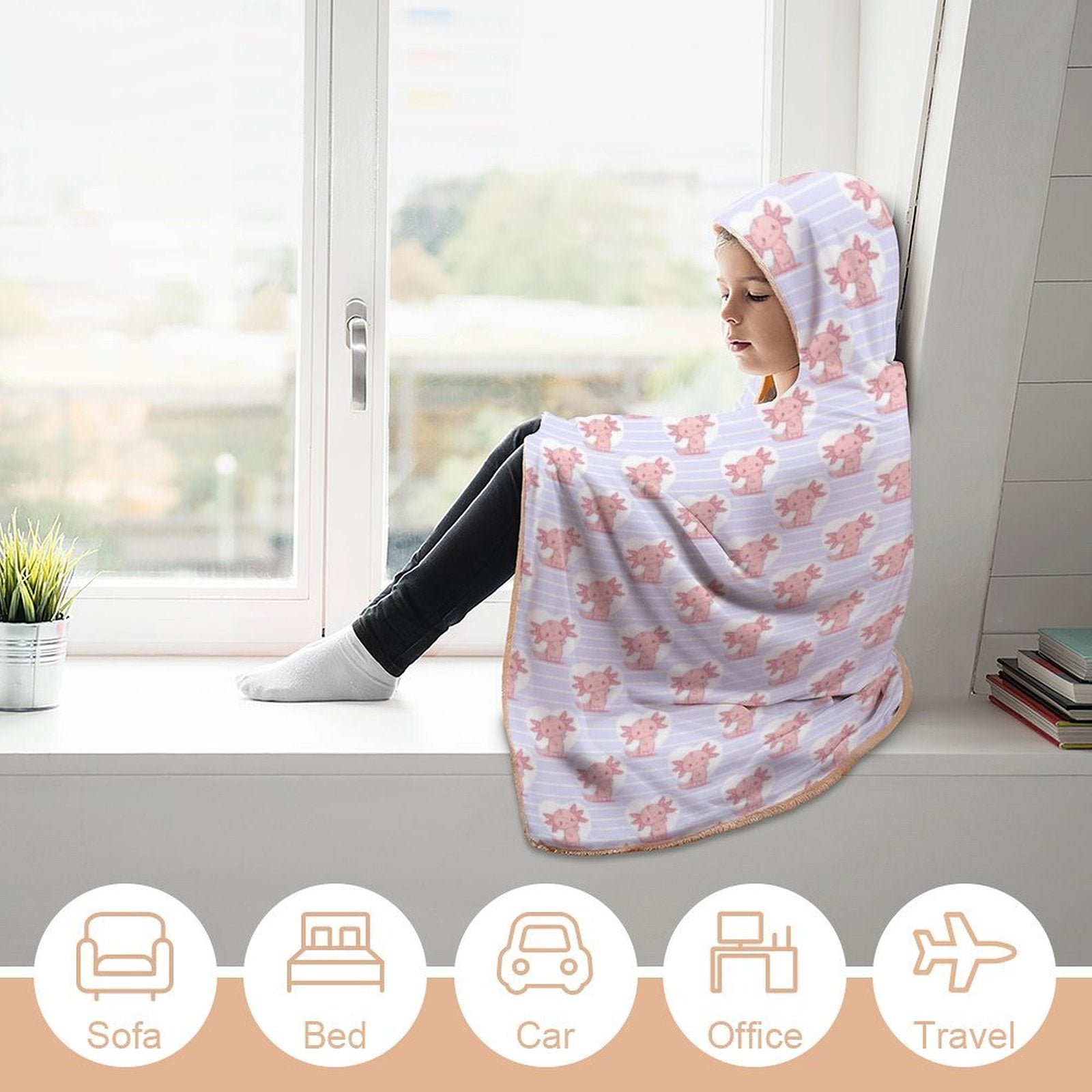 Axolotl Love Kids Hooded Blanket 100cm x 130cm