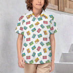 Colourful Cassette Tapes Kids Youth Short Sleeve Button Up Shirt