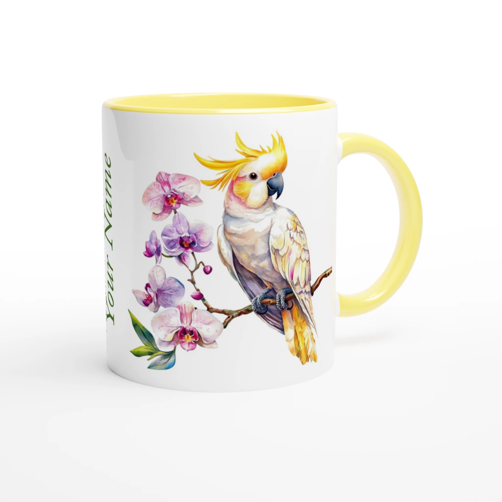Personalise - Cockatoo, Australian Birds - White 11oz Ceramic Mug with Colour Inside Personalised 11oz Mug animal Globally Fulfilled
