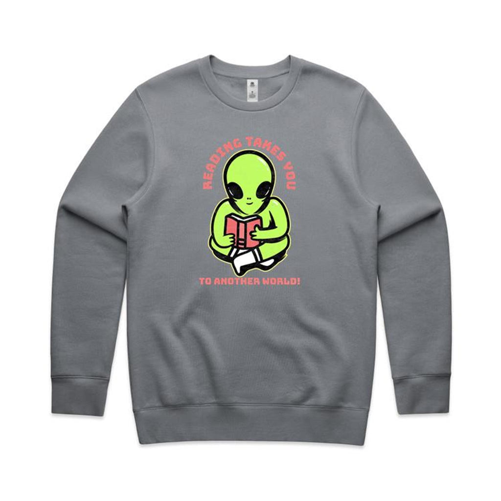 Reading Takes You To Another World, Alien - AS Colour Stencil Crew Sweatshirt Gravel Sweatshirt Printed In Australia Reading Sci Fi