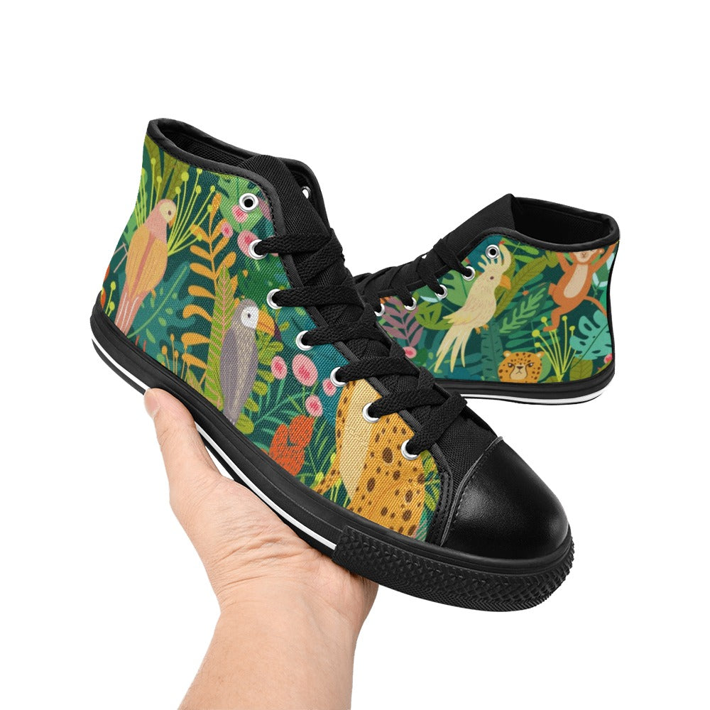 Tropical Jungle Animals - Kids High Top Canvas Shoes