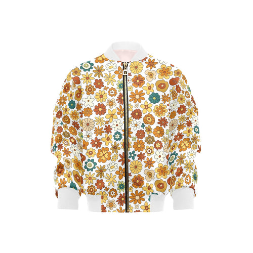 70's Style Floral Kids Bomber Jacket XL Kids Bomber Jacket Plants Printed Offshore Retro
