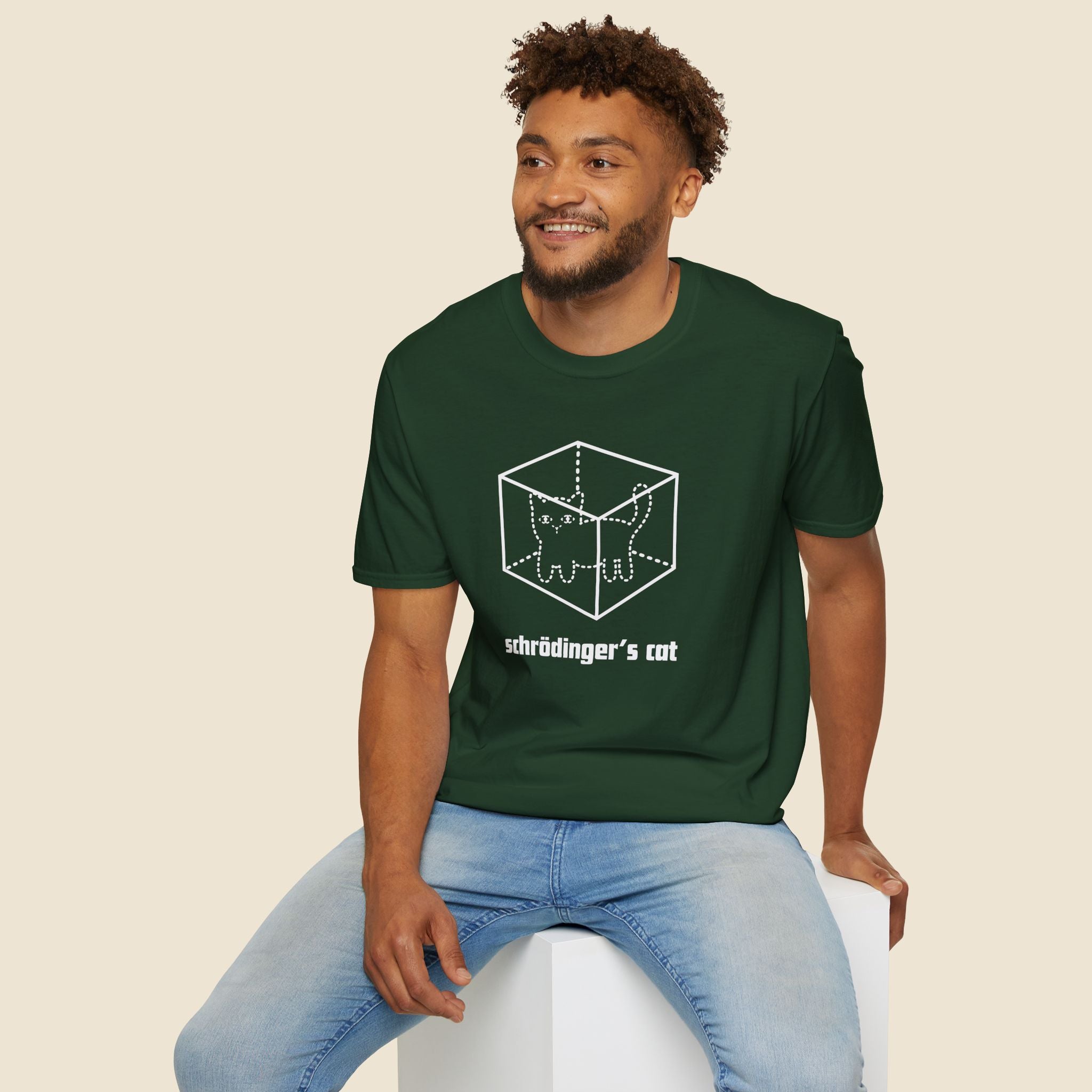 Schrödinger's Cat Unisex T-Shirt Forest Green Unisex Adult T-shirt animal Globally Fulfilled Science