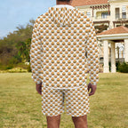 Hamburgers on White Men's Lightweight Sun Hoodie & Shorts Set Men's Lightweight Sun Hoodie & Shorts Food Printed Offshore