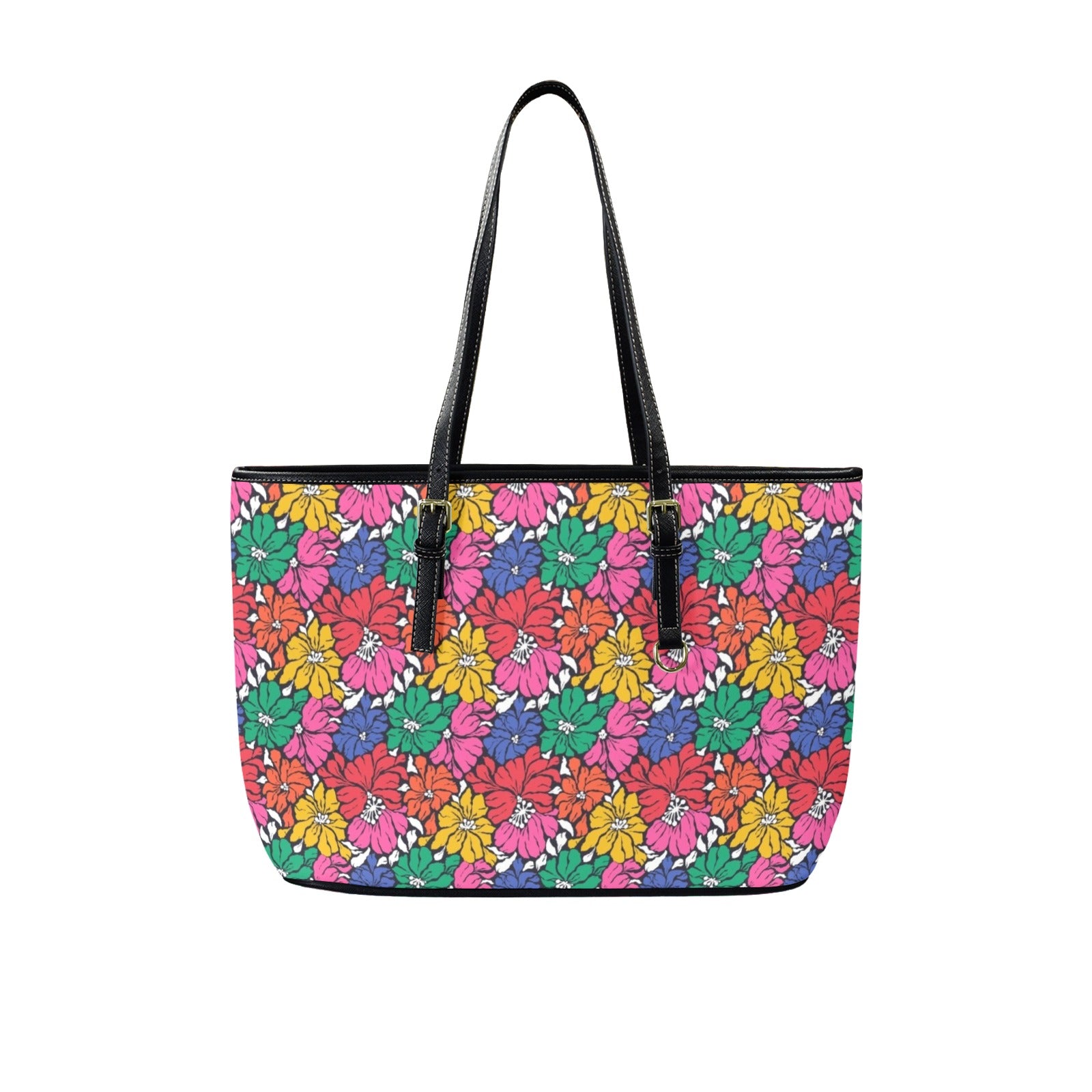 Bright And Bold Flowers - PU Leather Tote Bag - Large