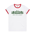 Are You Game, Chess - Women's Ringer Tee White Red Womens Ringer T-shirt Chess Games Printed In Australia