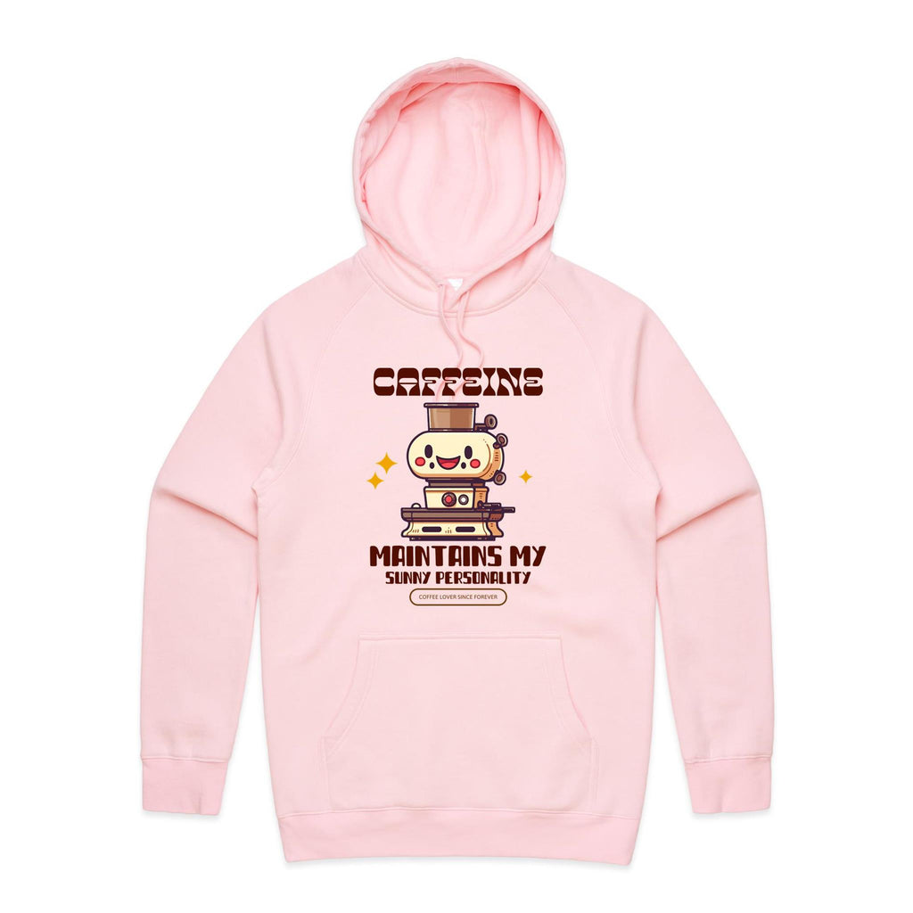 Caffeine Maintains My Sunny Personality - Mens Hoodie Pink Mens Hoodie Coffee Printed In Australia