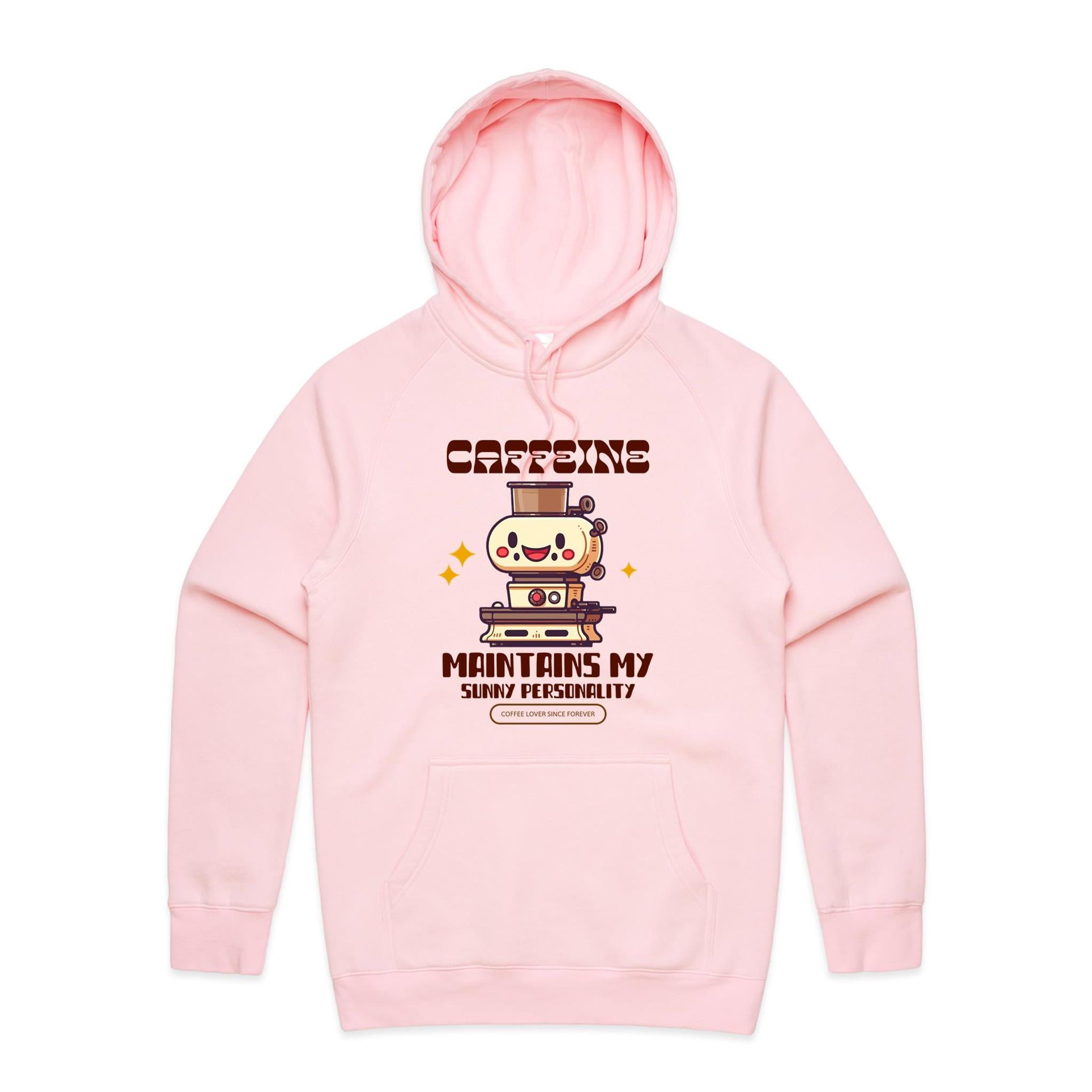 Caffeine Maintains My Sunny Personality - Mens Hoodie Pink Mens Hoodie Coffee Printed In Australia