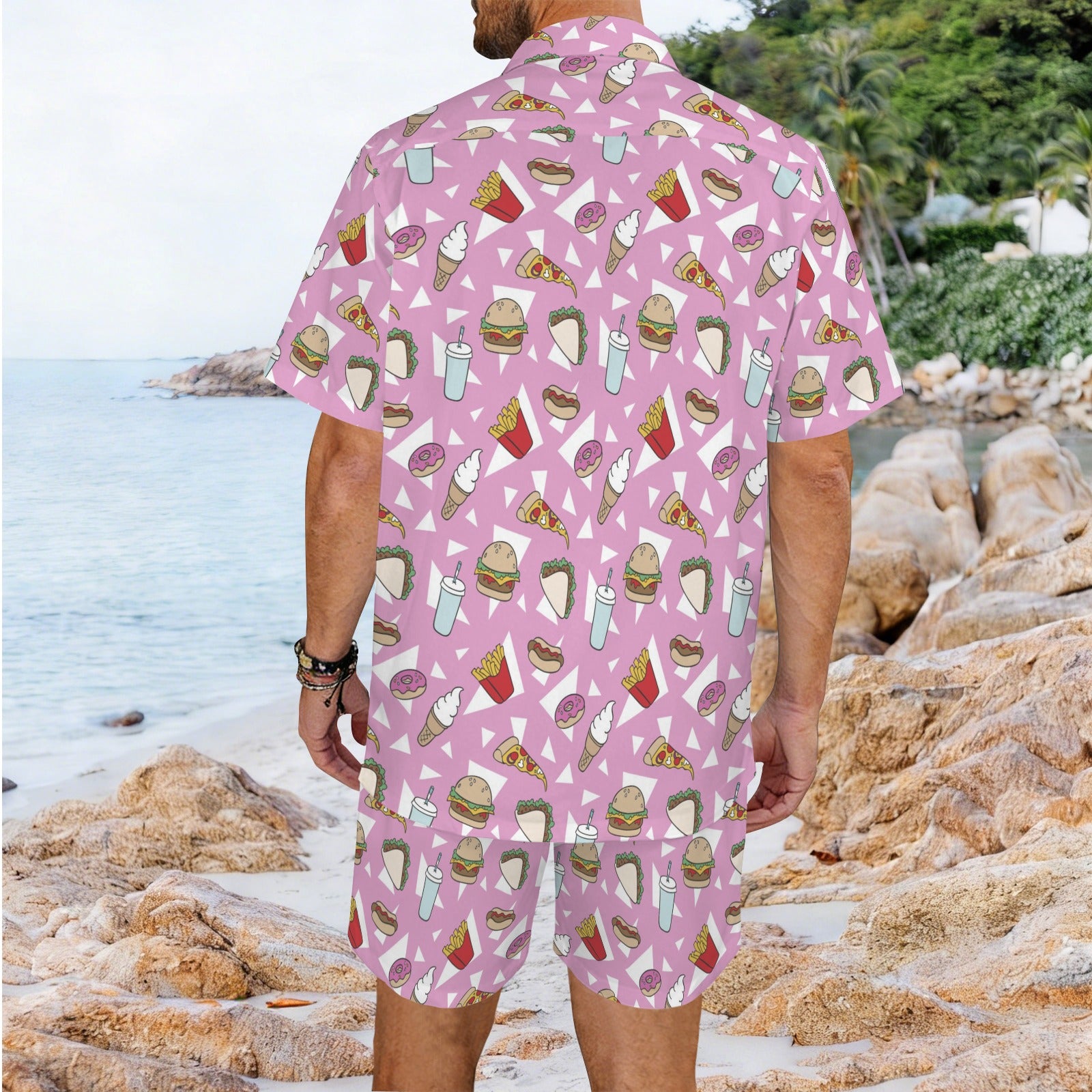 Fast Food Men's Hawaiian Shirt & Shorts Set Men's Hawaiian Shirt & Shorts Set Food Printed Offshore