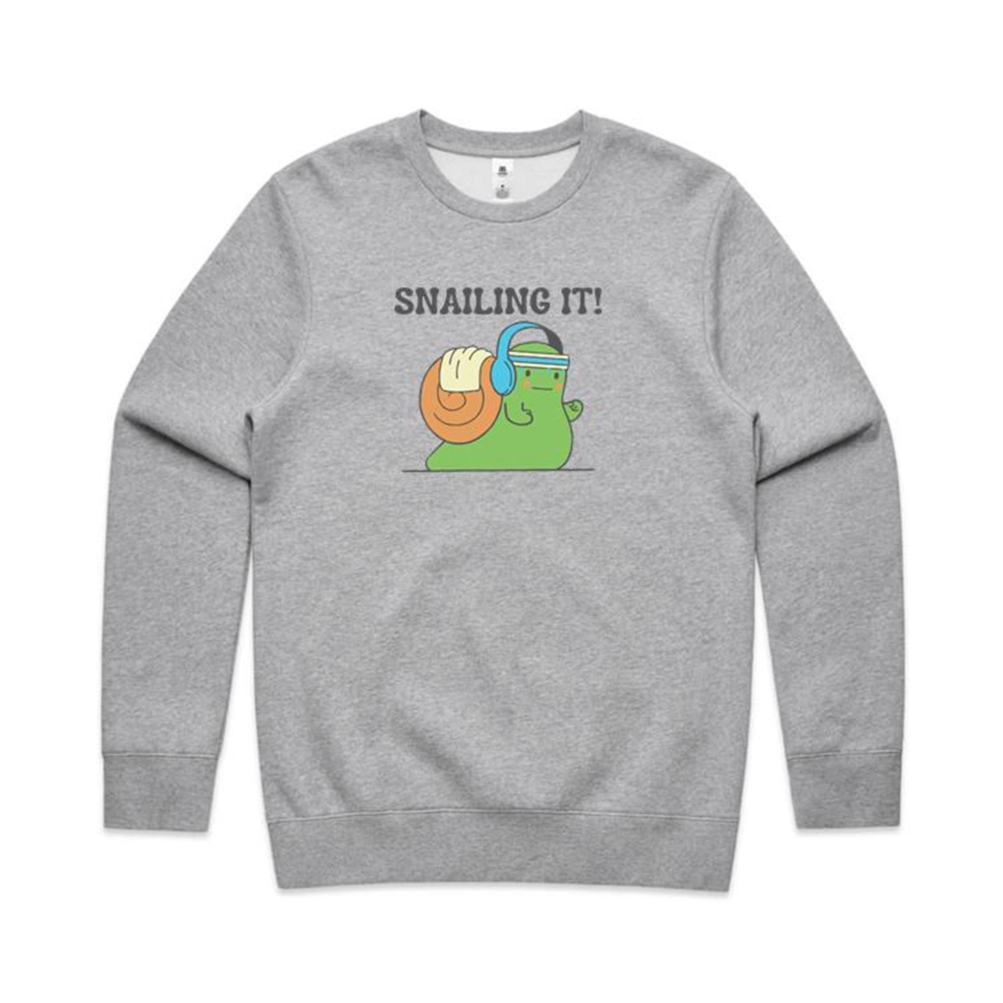 Snailing It - AS Colour Stencil Crew Grey Marle Sweatshirt animal Fitness Printed In Australia