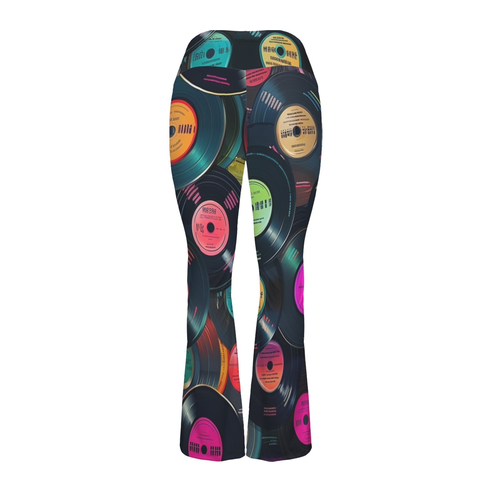 Retro Vinyl Records High Waist Crossover Tummy Control Flare Leggings High Waist Flare Leggings Music Printed Offshore