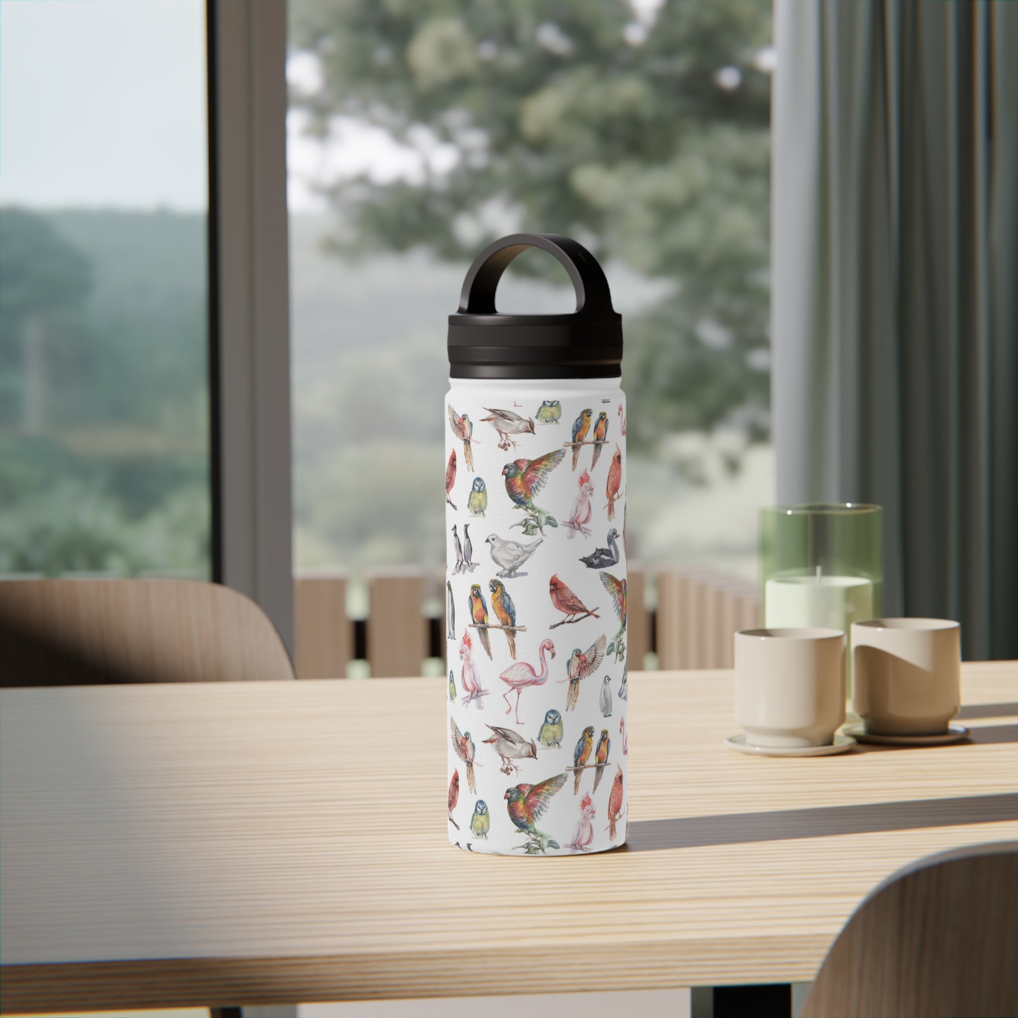 Birds Of A Feather - Stainless Steel Water Bottle, Handle Lid White 18oz Stainless Steel Water Bottle With Handle Lid animal Globally Fulfilled