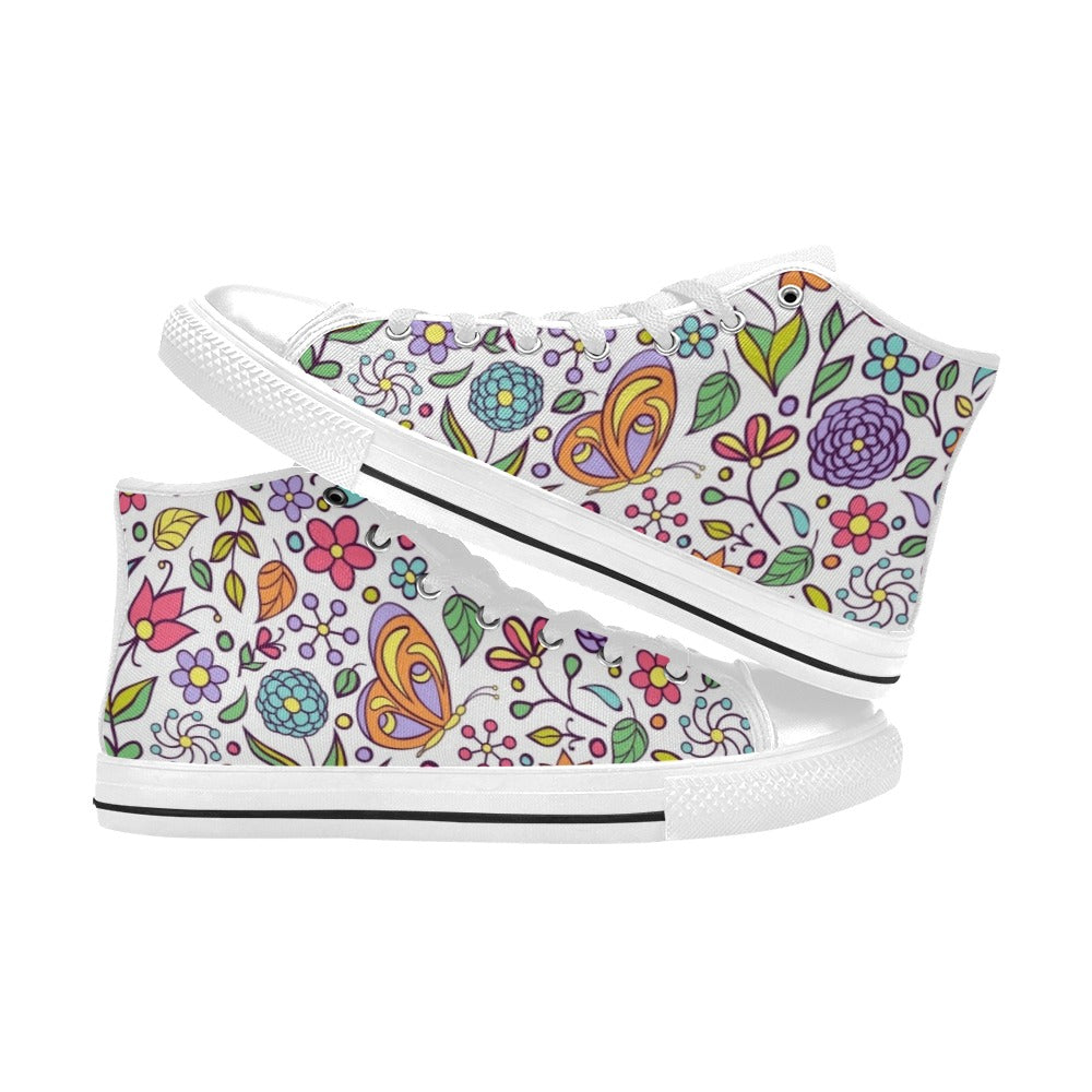 Hippy Butterfly And Flowers - Kids' High Top Canvas Shoes Kids High Top Canvas Shoes Printed Offshore Retro