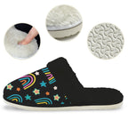 Rainbows Women's Fur Trim Thick-Sole Indoor Slippers Women's Fur Trimmed Slippers Printed Offshore