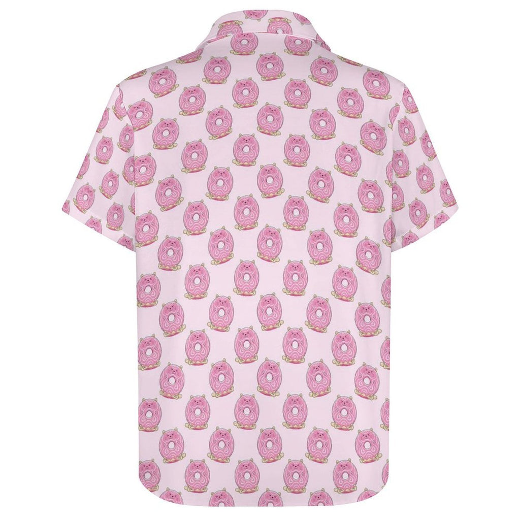 Cat Doughnuts Women's Short-Sleeve Button Up Shirt Women's Short-Sleeve Button Up Shirt animal Food Printed Offshore