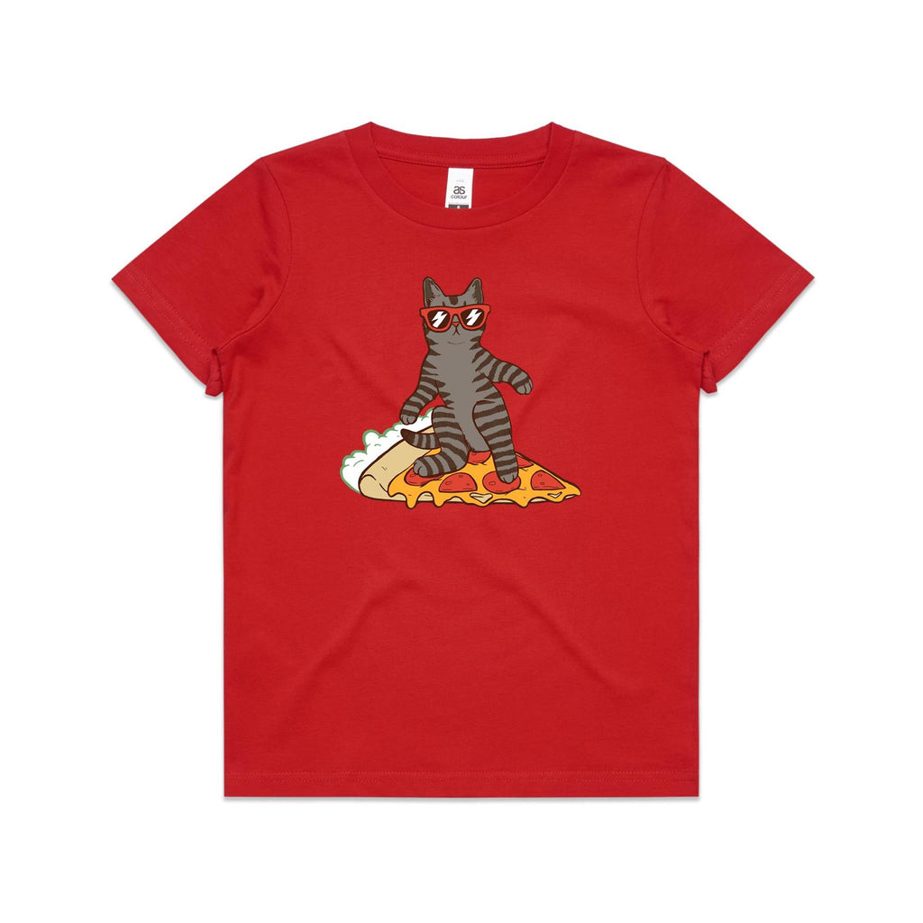 Cat Surfing On Pizza Kid's AS Colour T-shirt