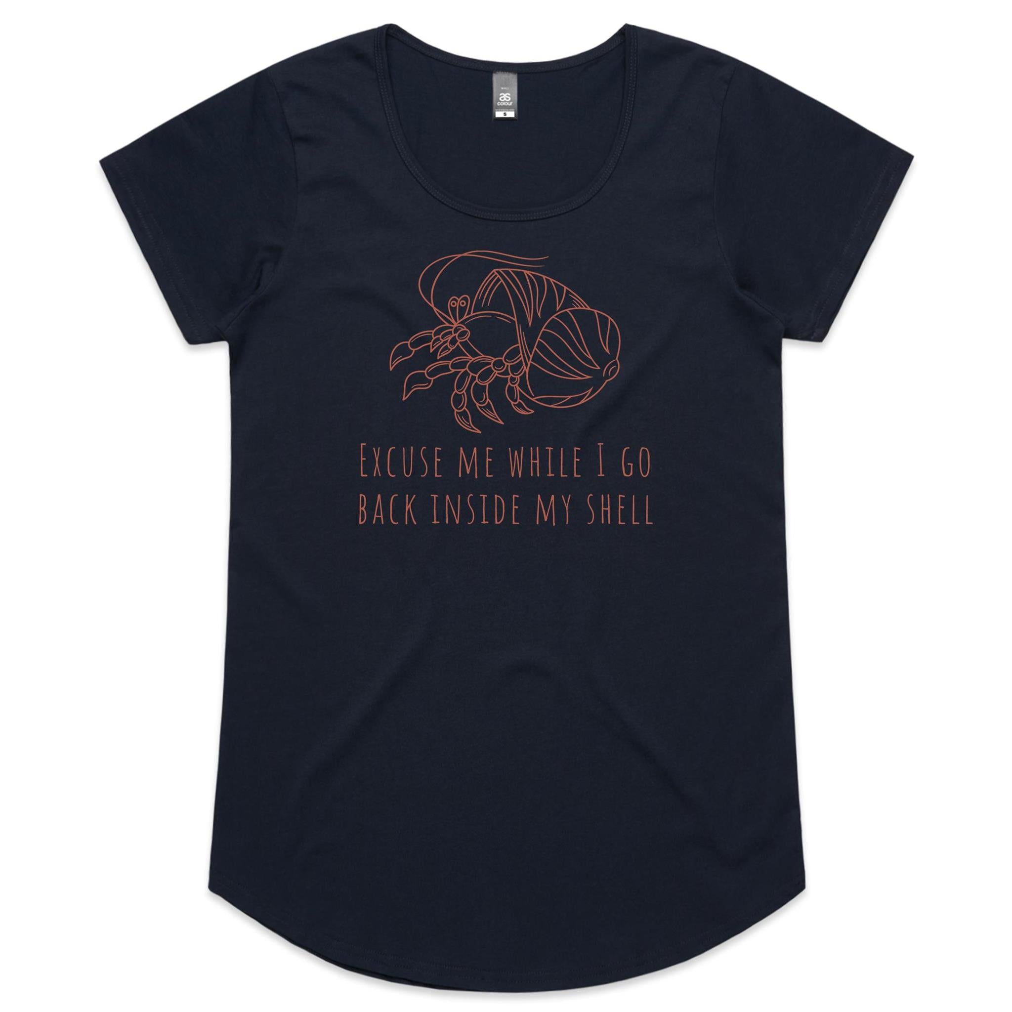 Hermit Crab, Introvert - Womens Scoop Neck T-Shirt Navy Womens Scoop Neck T-shirt animal Printed In Australia