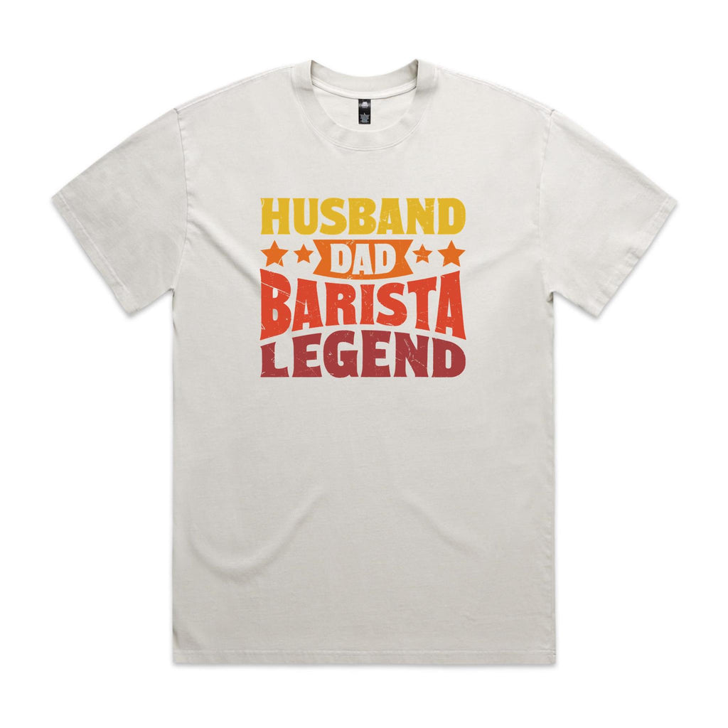 Husband, Dad, Barista, Legend AS Colour Heavy Faded Tee Unisex Faded bone Heavy Faded T-shirt Coffee Dad Printed In Australia
