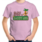 Slow Down And Enjoy Life - Kids Youth T-Shirt Pink Kids Youth T-shirt Printed In Australia Retro