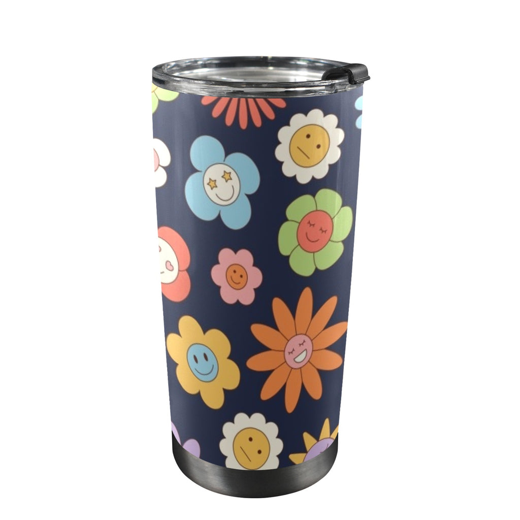 Groovy Flowers 20oz Mobile Tumbler with Lid (Black Lock) One Size 20oz Travel Mug Plants Printed Offshore Retro