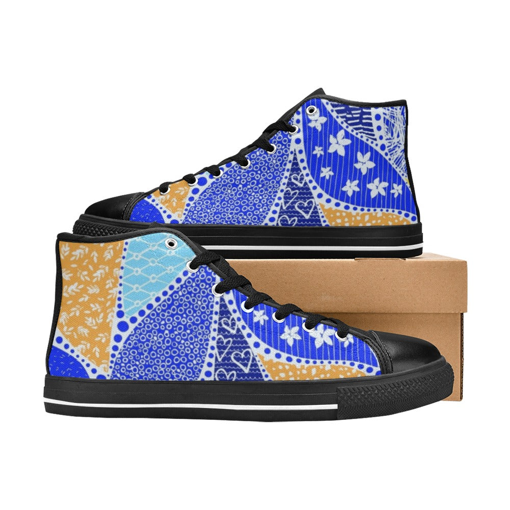 Blue Swirl - Kids High Top Canvas Shoes