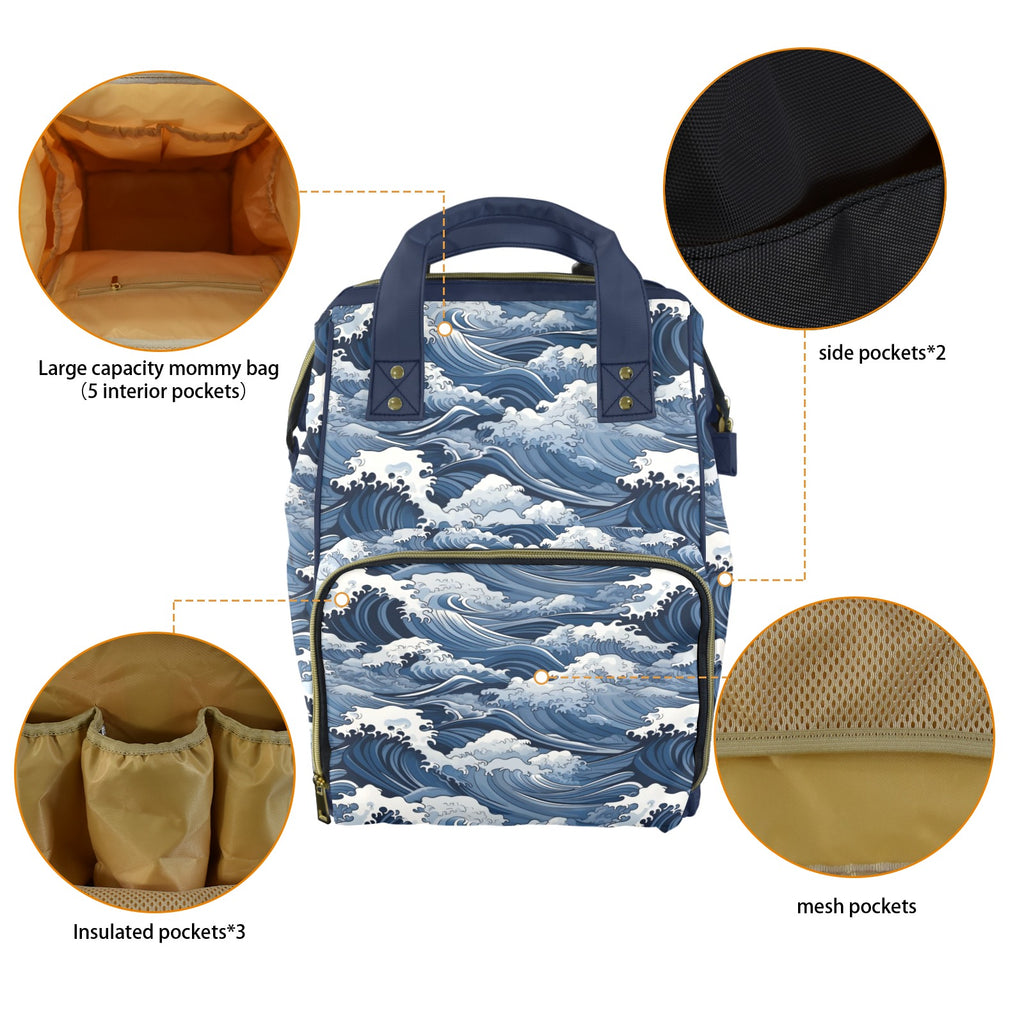 Japanese Waves Multi-Function Backpack, Nappy / Diaper Bag Multi-function Backpack, Nappy / Diaper Bag Ocean Printed Offshore