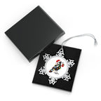 Magpie In A Santa Hat Pewter Snowflake Christmas Ornament