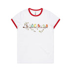 Birds On A Branch - Women's Ringer Tee White Red Womens Ringer T-shirt animal Printed In Australia