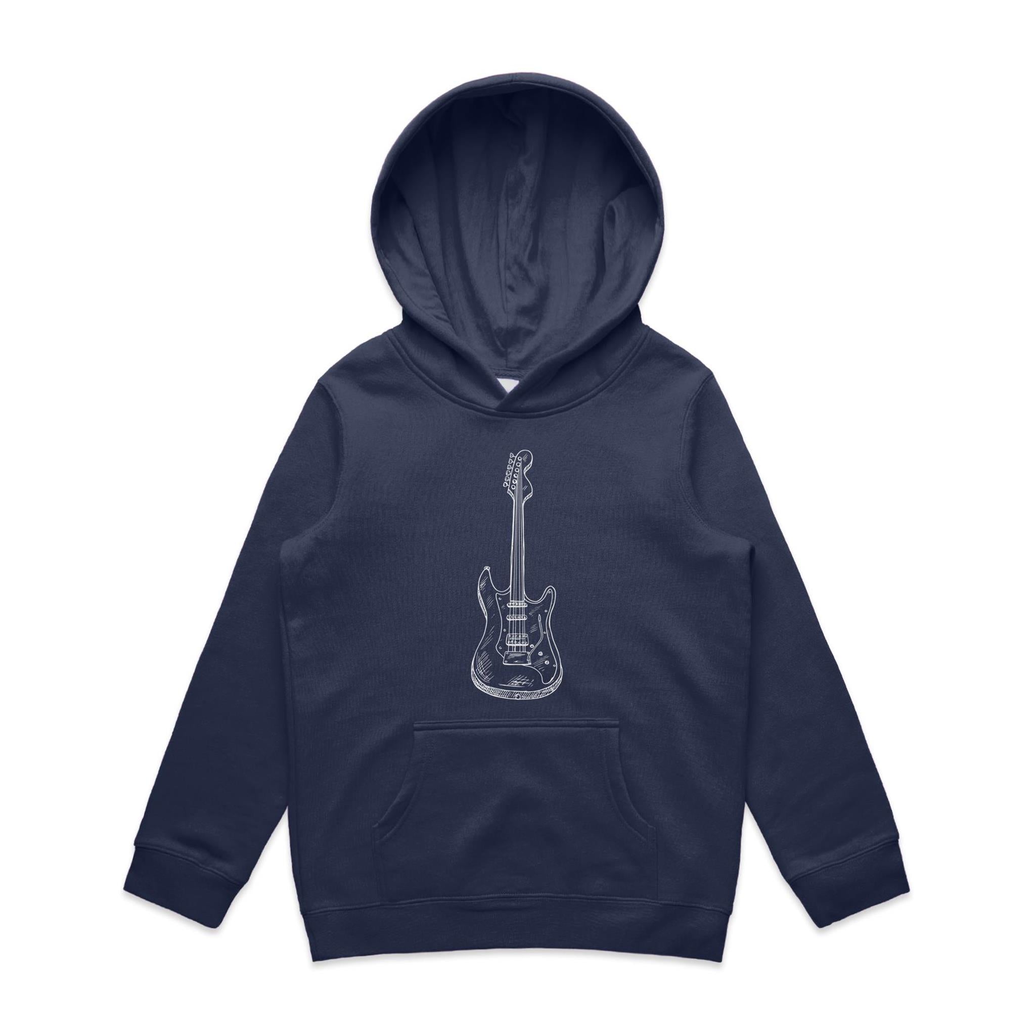 Guitar - Kids Hoodie Midnight Blue Kids Hoodie Printed In Australia