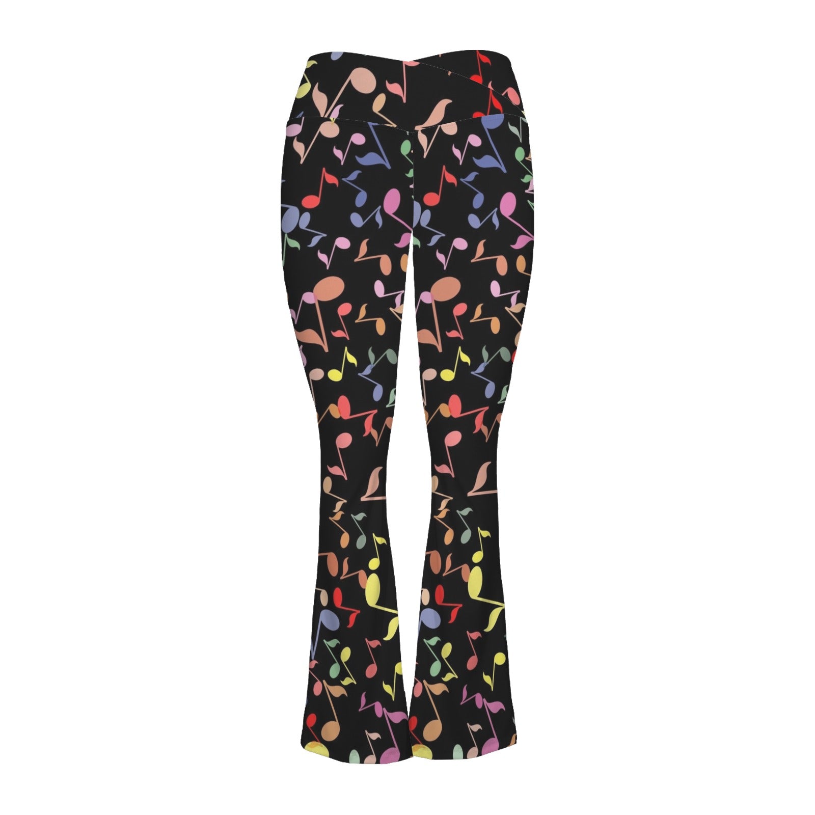 Quavers, Music Notes High Waist Crossover Tummy Control Flare Leggings High Waist Flare Leggings Music Printed Offshore