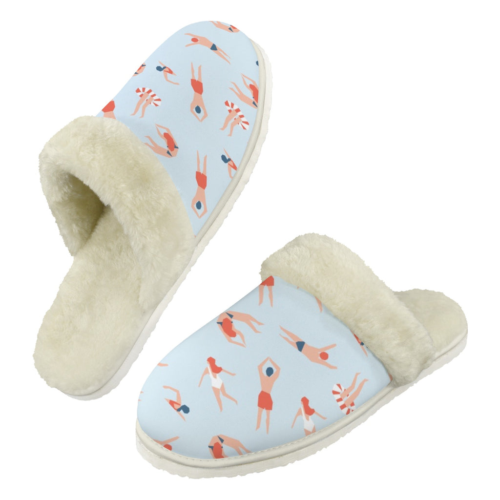 Summer Swim Men's Fur Trim Thick-Sole Indoor Slippers 2XL Men's Fur Trimmed Slippers Printed Offshore Summer
