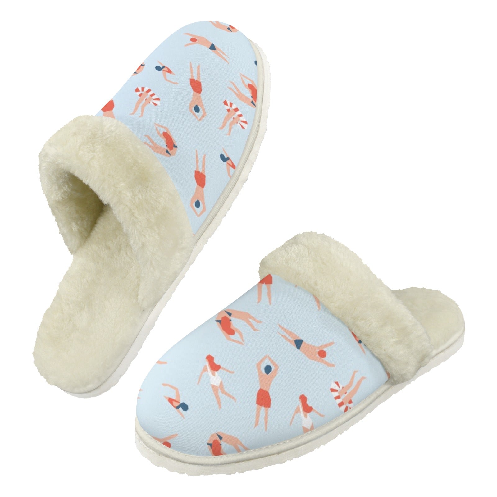Summer Swim Men's Fur Trim Thick-Sole Indoor Slippers 2XL Men's Fur Trimmed Slippers Printed Offshore Summer