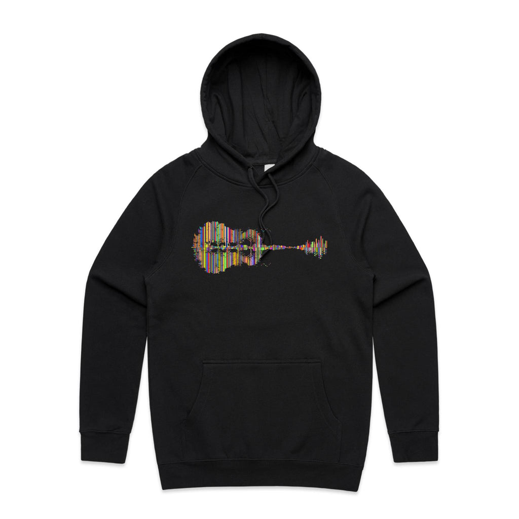 Guitar Reflection In Colour - Mens Hoodie Black Mens Hoodie Music Printed In Australia